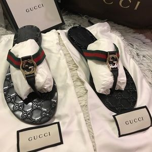 Black Gucci Web Thong Sandals size 7.5 (37)